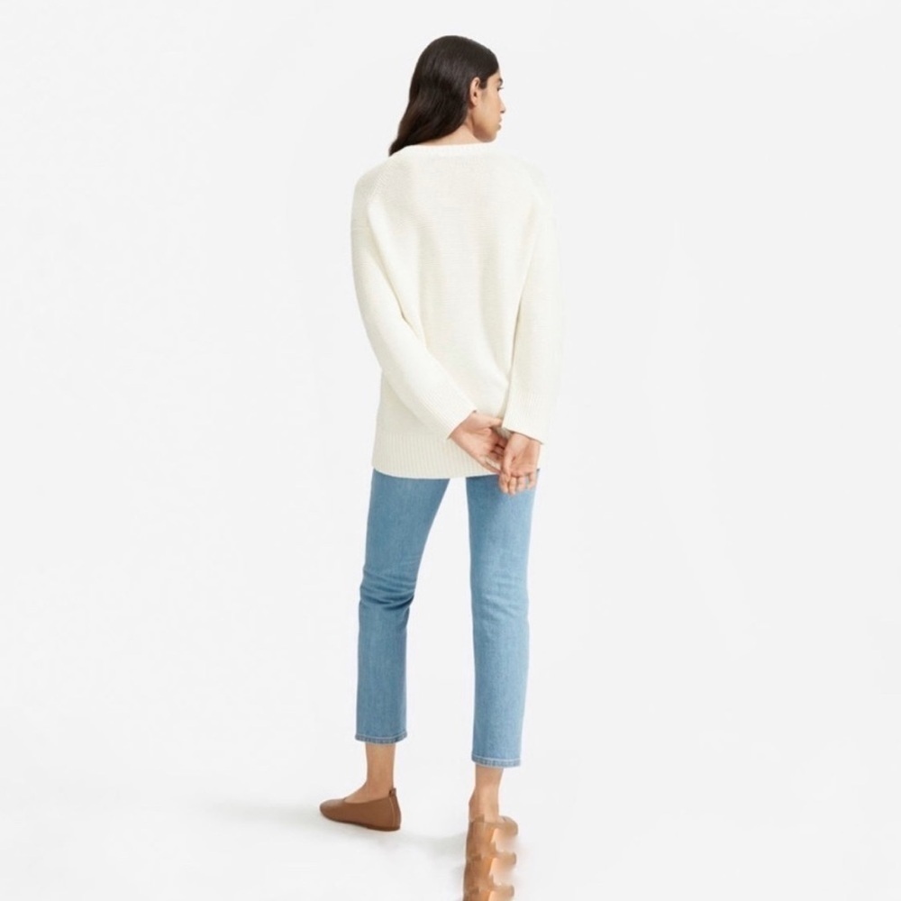 Everlane Sweater The Link Stitch V-Neck Cotton Classic Clean Girl Oversized Med - Picture 2 of 13